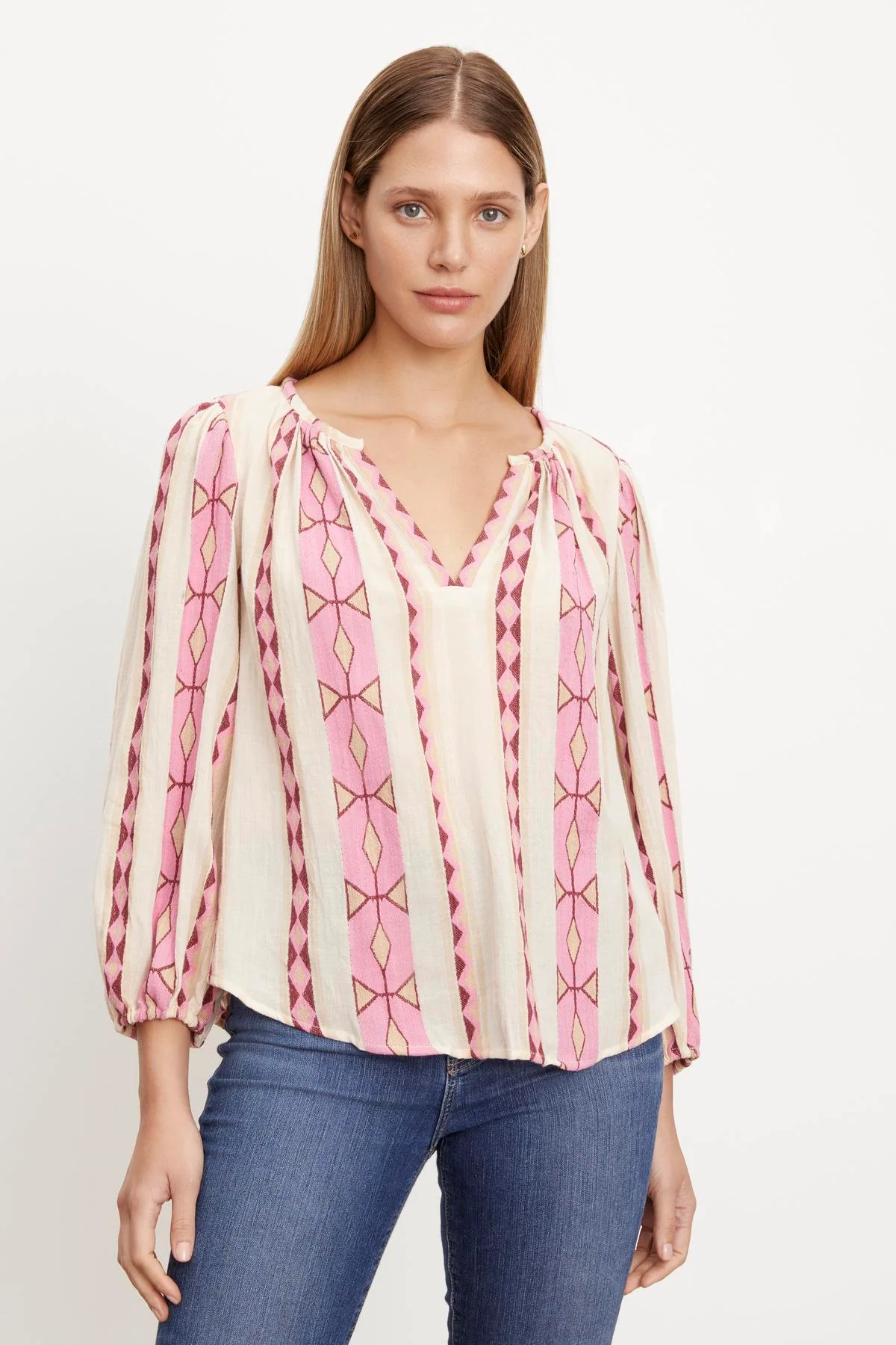 NANNI JACQUARD V-NECK BLOUSE