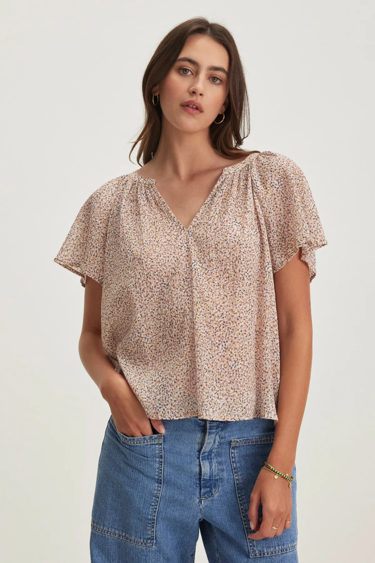 PARK PRINTED CRINKLE COTTON GAUZE TOP