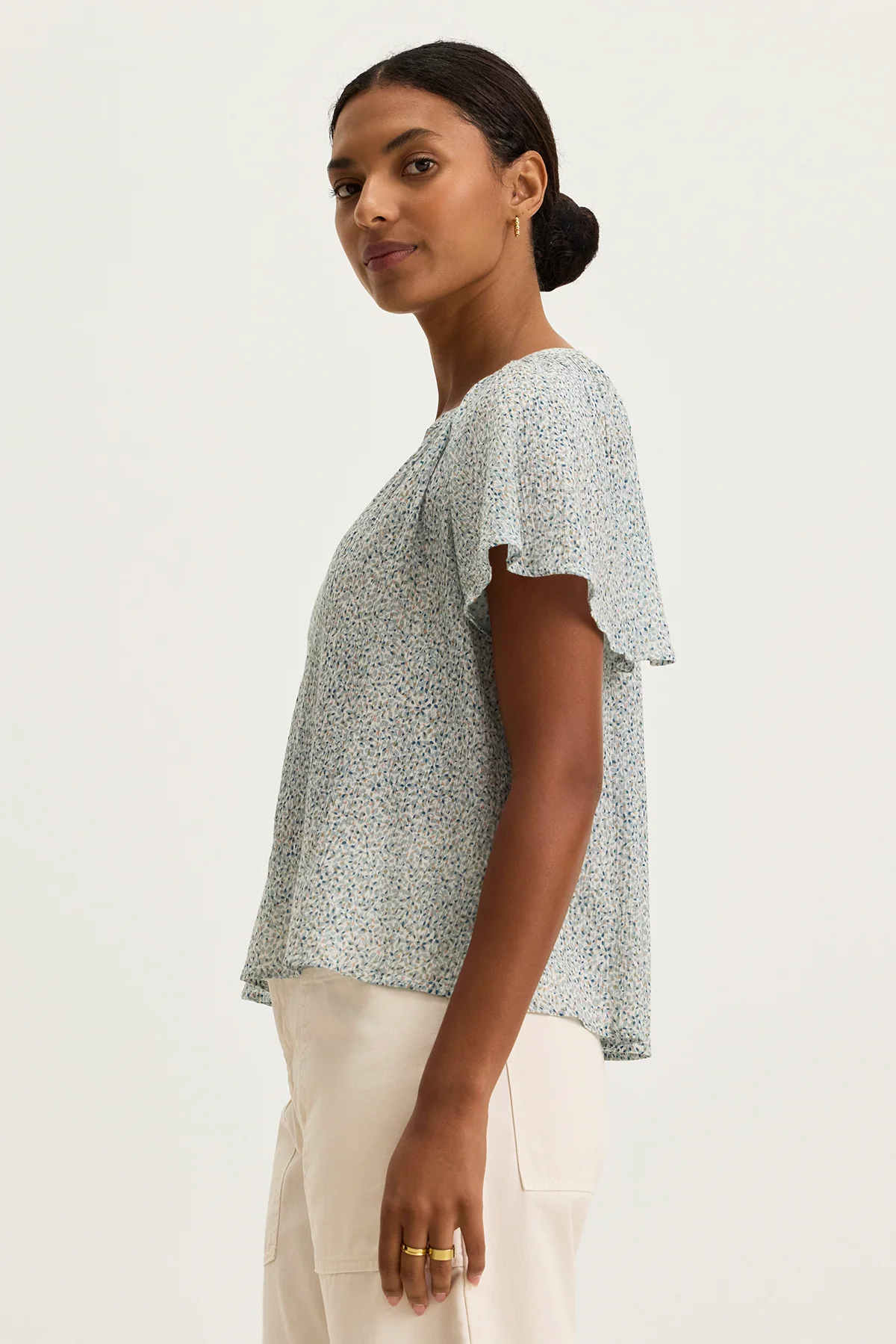 PARK PRINTED CRINKLE COTTON GAUZE TOP