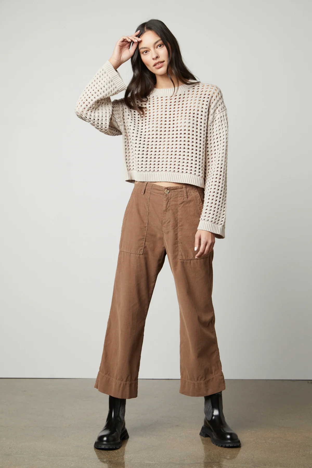 SAMMIE MESH KNIT CREW NECK SWEATER