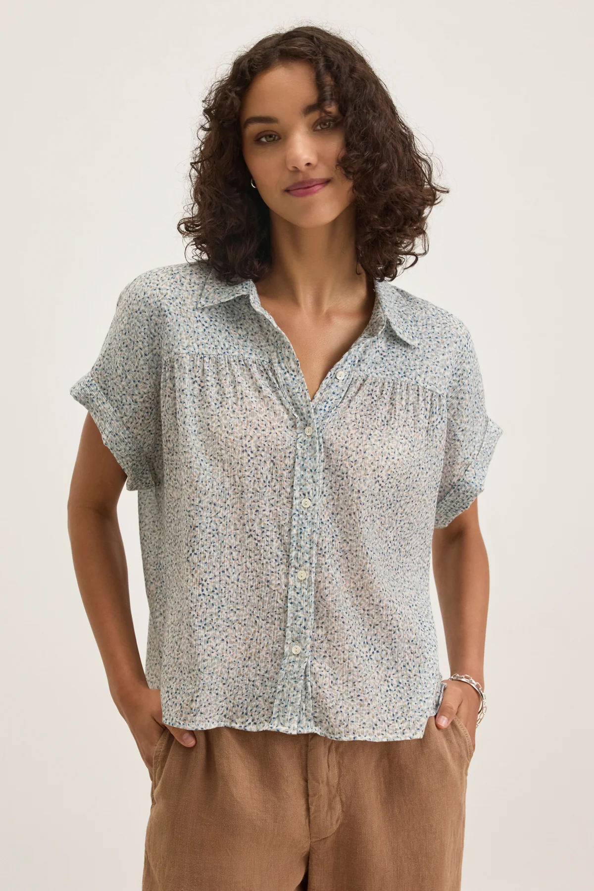 TIGE PRINTED CRINKLE COTTON GAUZE TOP