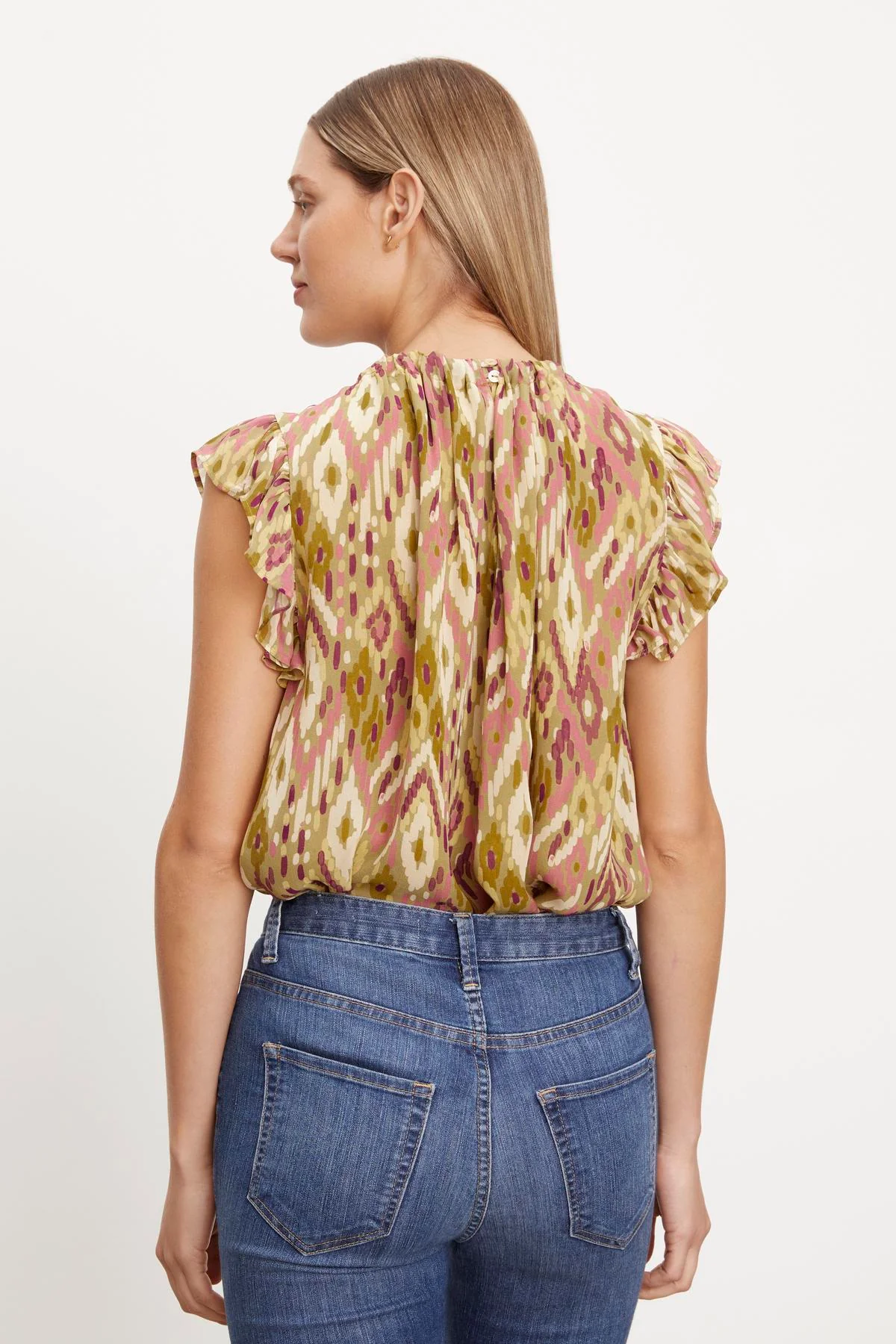 ADARA PRINTED FLUTTER SLEEVE TOP