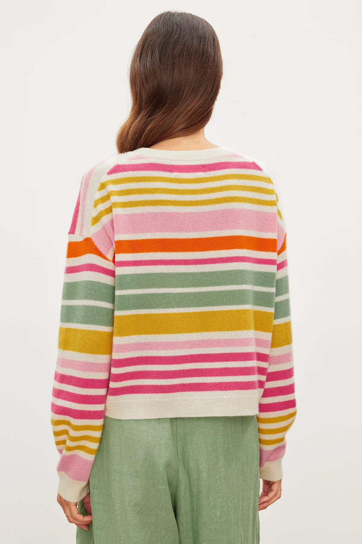 ANNY CASHMERE STRIPED CREW NECK SWEATER