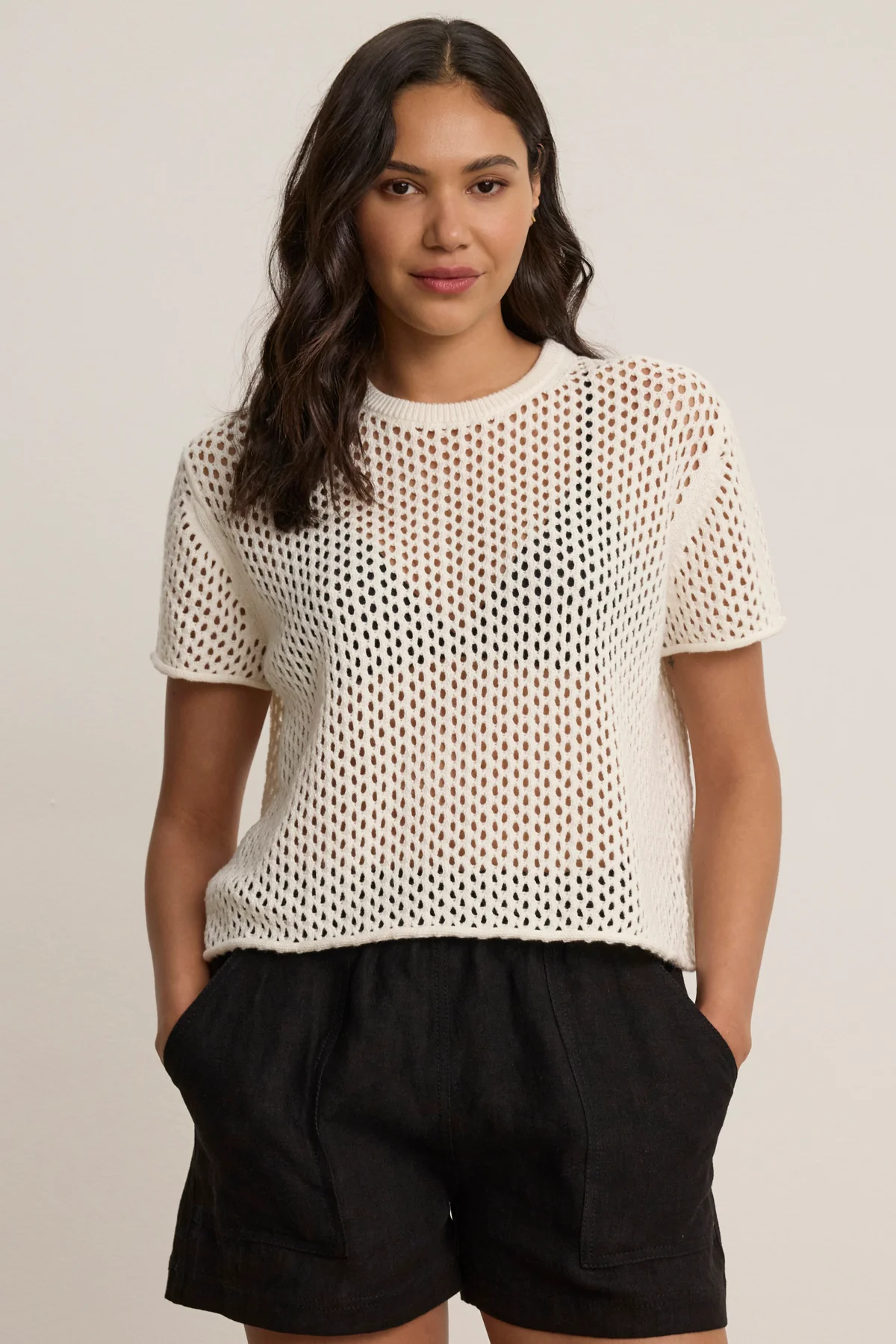 ASHLEY COTTON CASHMERE MESH SWEATER
