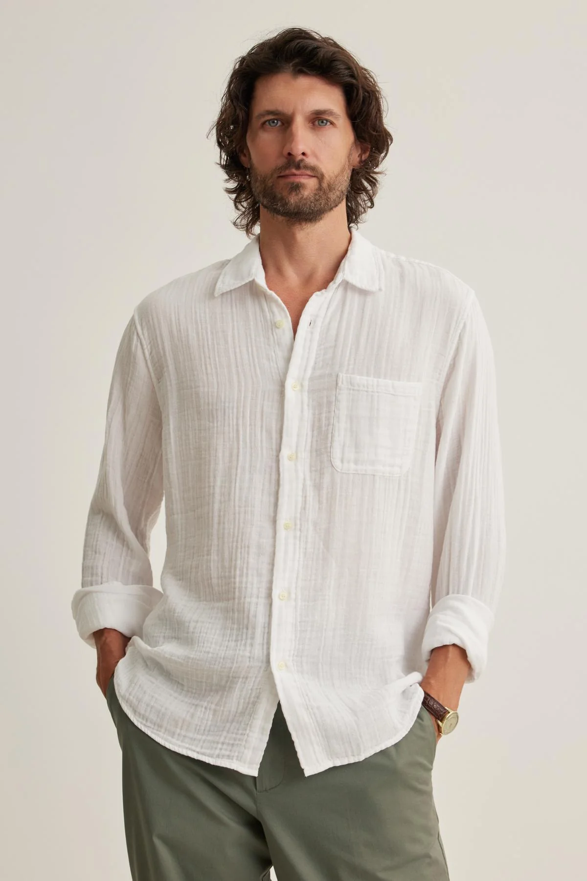 ELTON COTTON GAUZE BUTTON-UP SHIRT