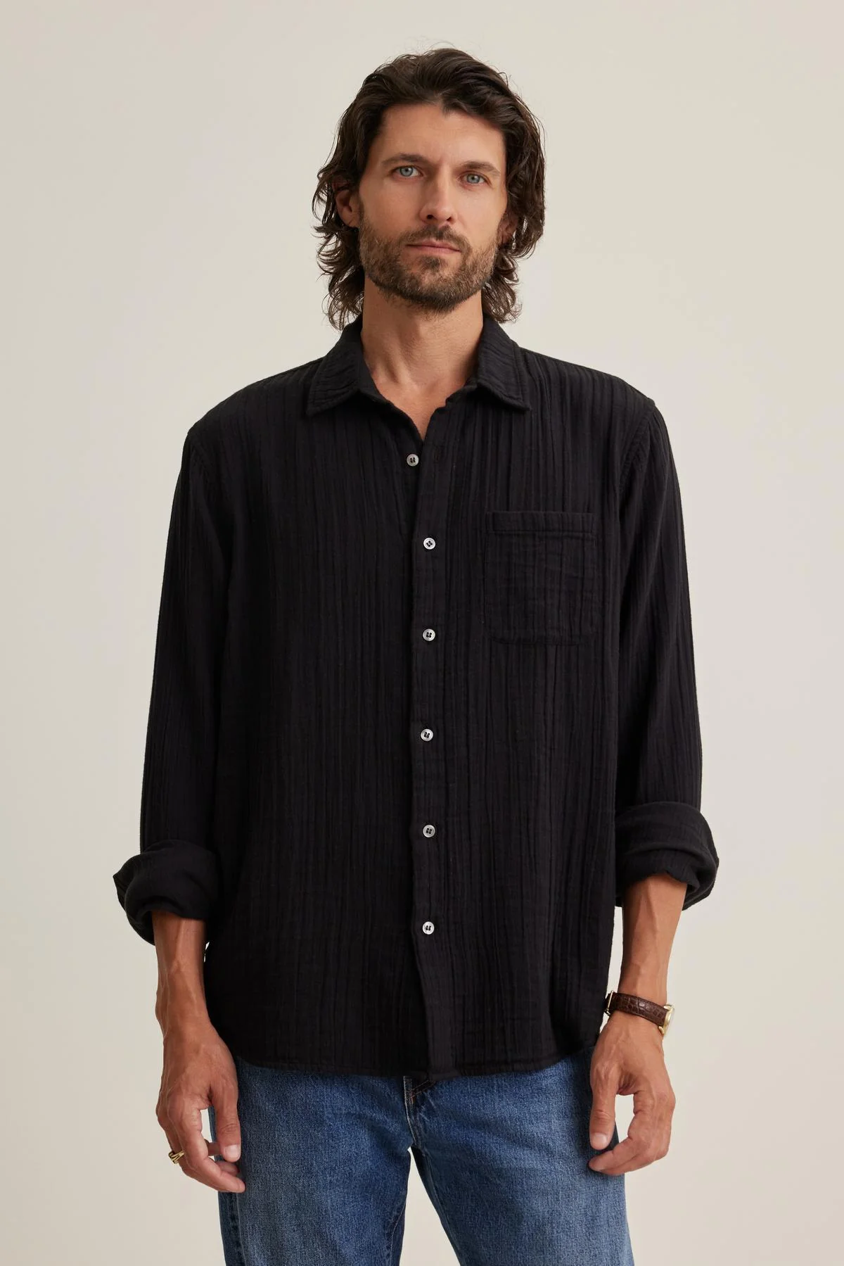 ELTON COTTON GAUZE BUTTON-UP SHIRT