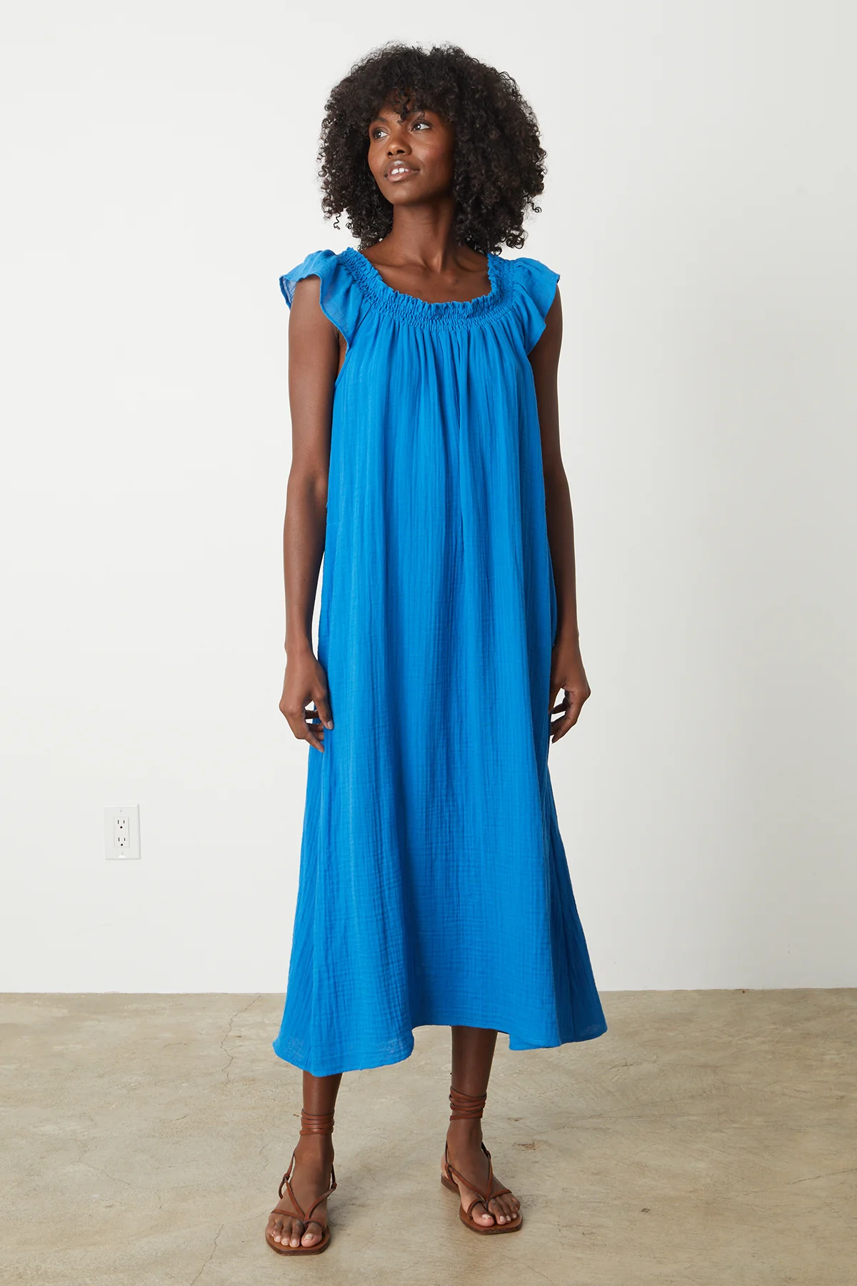 JUSTINE COTTON GAUZE MIDI DRESS